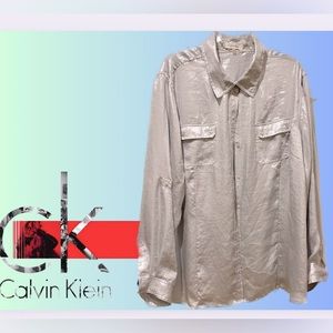 Calvin Klein Silver Metallic long Sleeve Button Down-2X